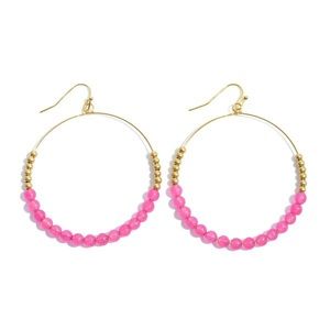 Fuchsia Semi Precious Beaded Drop Earrings in Gold